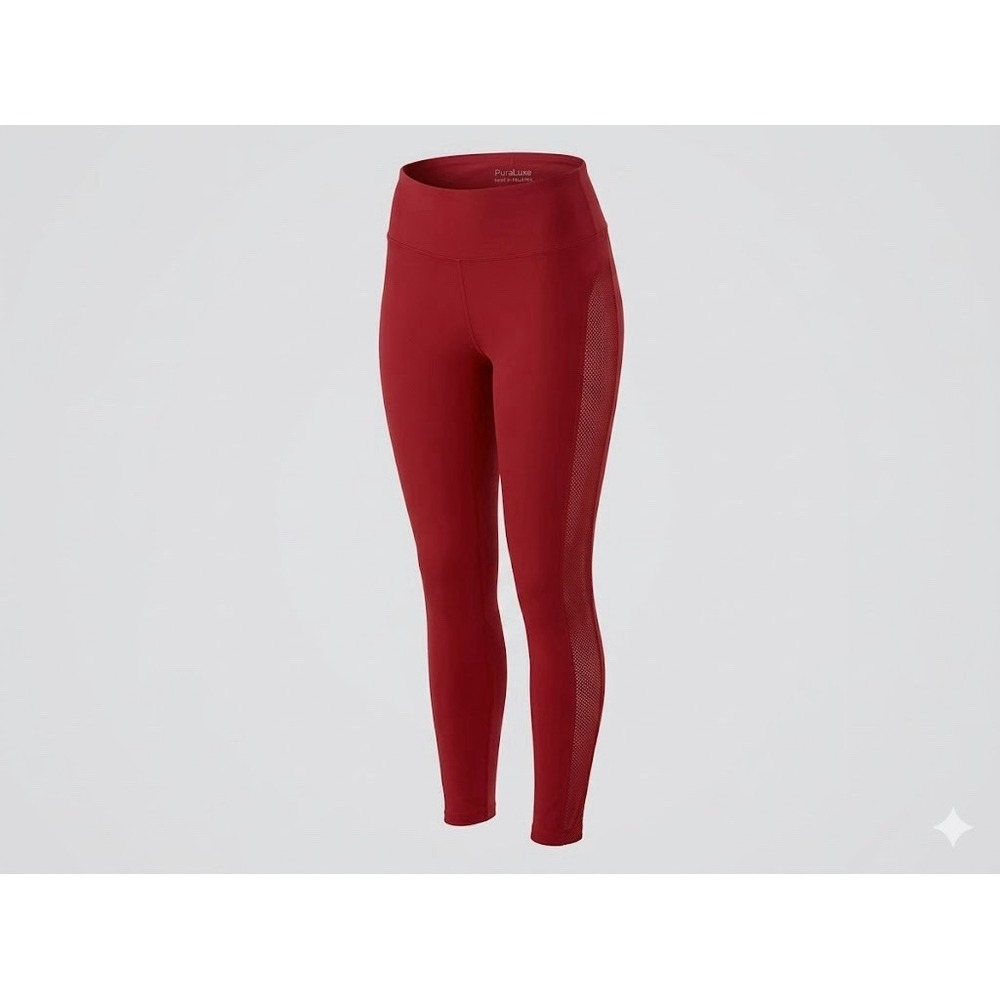 Fabletics Leggings Large High Waisted Red PureLuxe Mesh Trendy Yoga Running